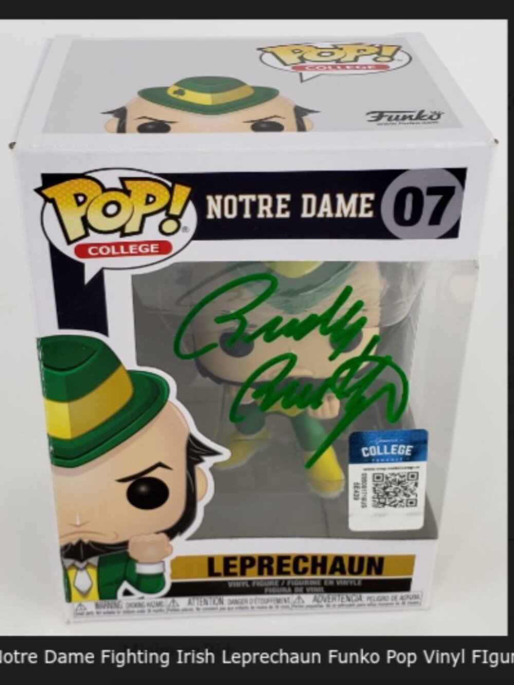 Rudy Ruettiger signed Funko POP! Vinyl College Mascots Notre Dame Fighting Irish